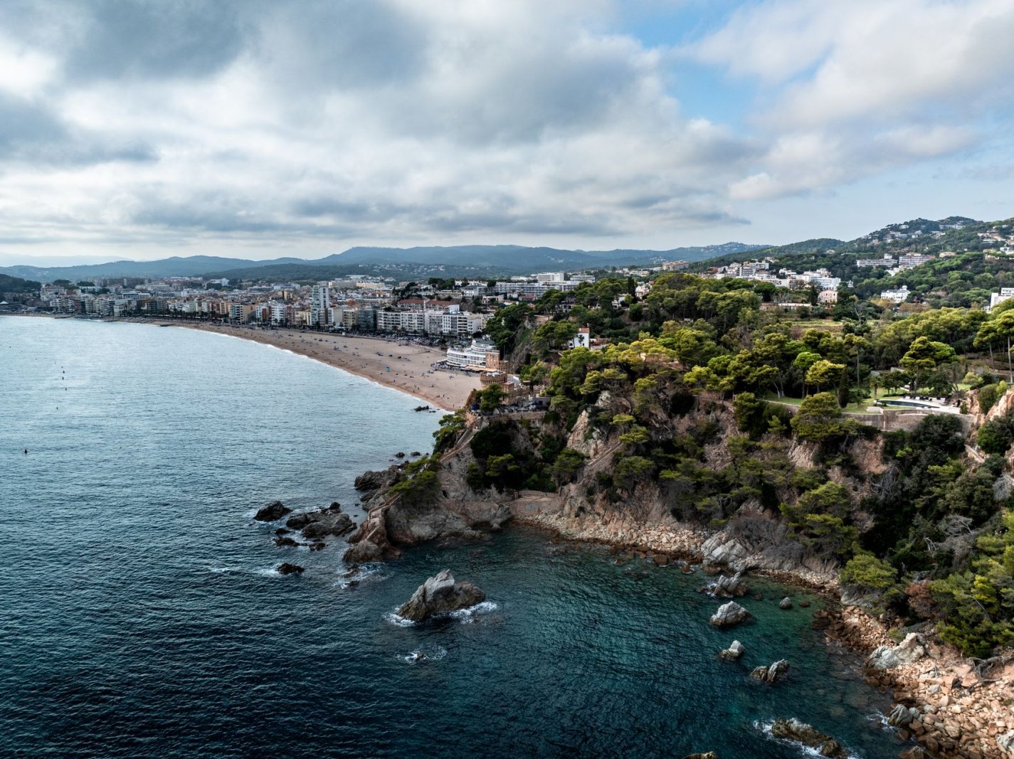 Costa mediterranea con playas doradas y vegetacion.